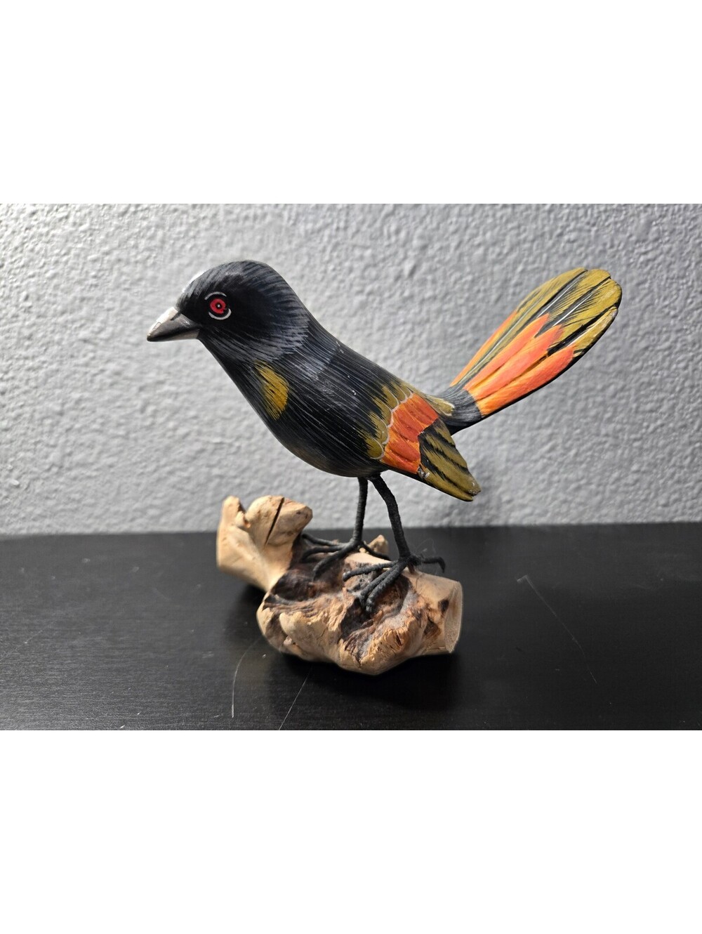 Vintage Hands Painted Red-Winged Blackbird Style Figurine on Driftwood Base